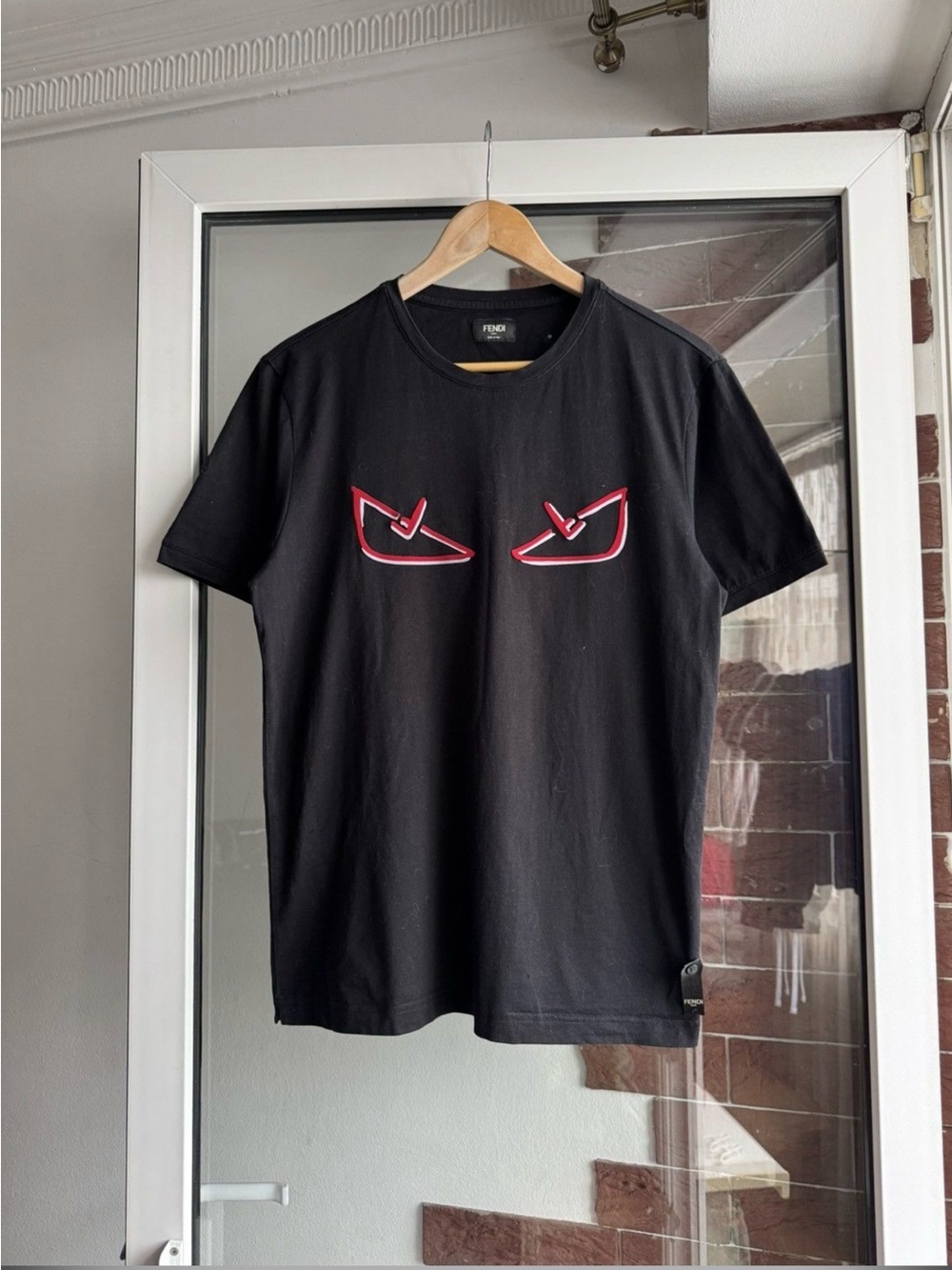 Fendi Black Tee with Red Eye Motif